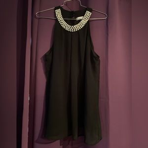 Black flowy pearl neck blouse